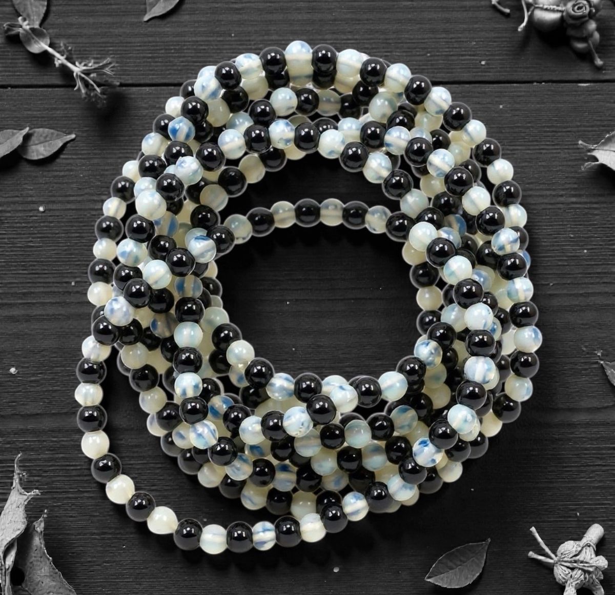 Armbånd 4mm Hematitt & Opalitt
